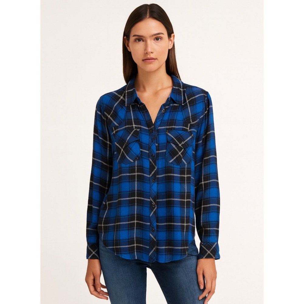 Rails Hunter Plaid Flannel Button-Down Shirt in Blue and Black